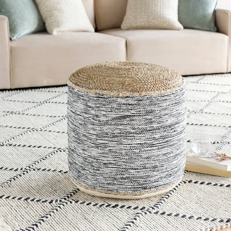 Livabliss Lilia Coastal 18-inch Cylinder Pouf - Black