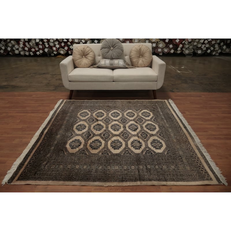 Hand Knotted Oriental 100% Wool Carpet Traditional Geometric Beige & Ivories Bokhara Area Rug - 5' 11'' X 6' 1''