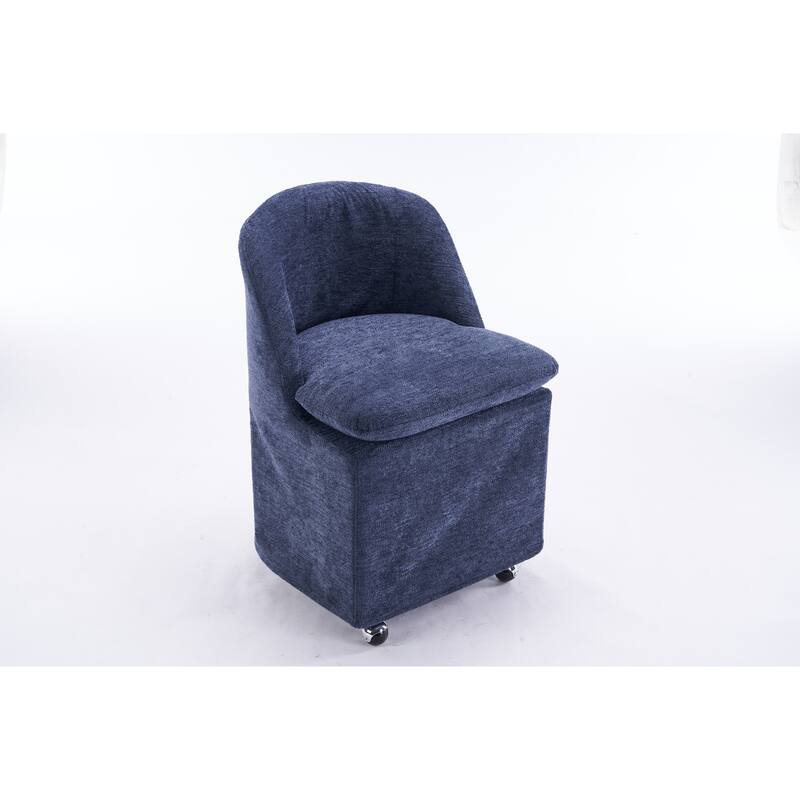 Set of 2 Chenille Fabric Dining Chairs With Universal Wheels
