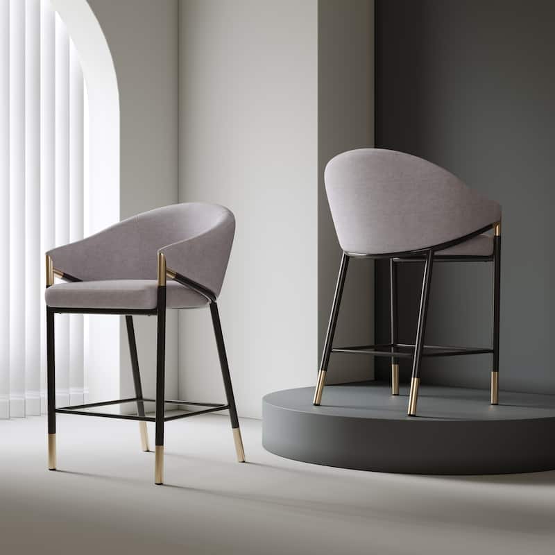 Christopher Knight Home - Soleil Modern 26" Seat Height Bar Stool with Curved Armrests & Gold Accents - Glod+Black+Gray
