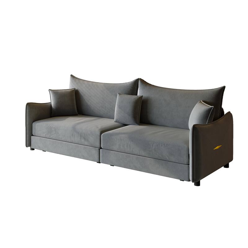 Convertible Sleeper Sofa Bed, Modern Velvet Loveseat Pull-Out Couch Bed, Oversized Love Seat Lounge Sofa with 3 Pillows