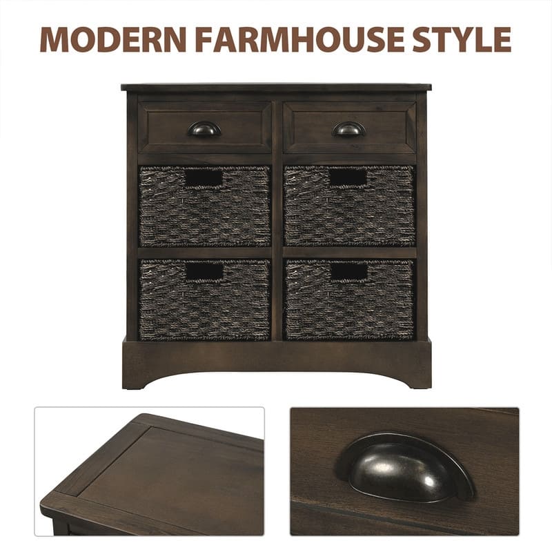 Rustic Acacia&Rattan Storage Cabinet-Farmhouse Style,No Assembly