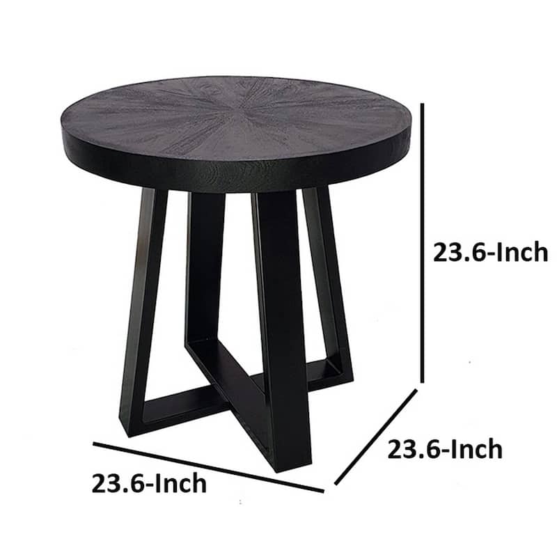 23.6 in. Black Round Wood End Table, Sturdy Build End Side Table for Living Rooms