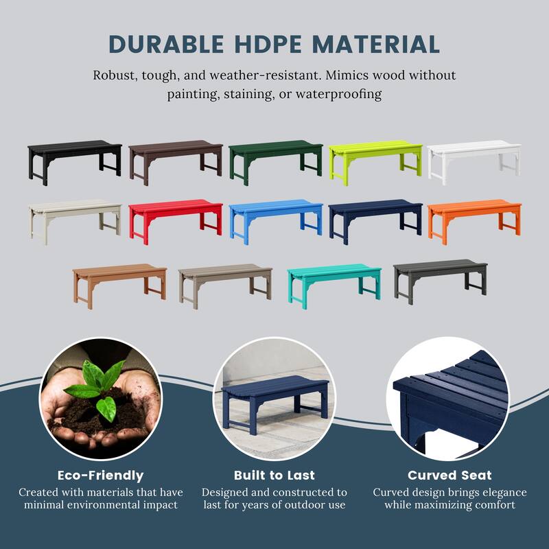 Polytrends Laguna Hdpe All Weather Outdoor Patio 48" Bench