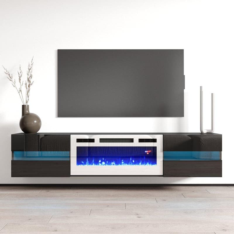 Metro WH-EF Wall Mounted Electric Fireplace 72" TV Stand - Black
