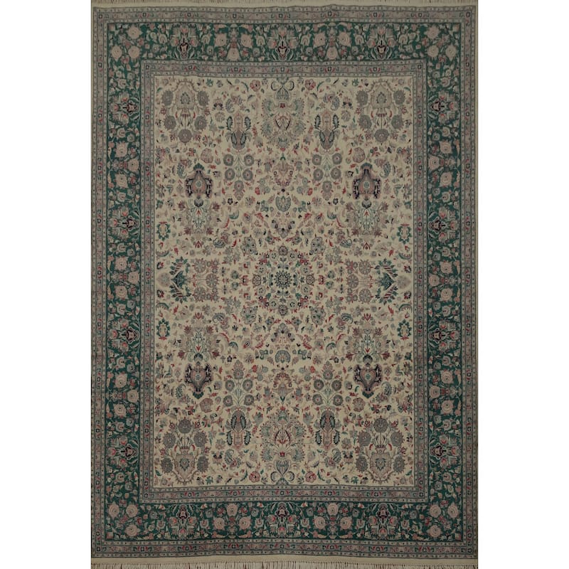 Hand Knotted Oriental 100% Wool Carpet Traditional Floral Beige & Ivories Aubusson Area Rug - 10' 5'' X 8' 2''