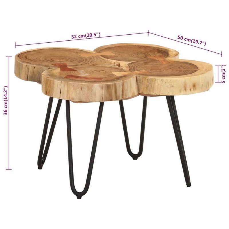 vidaXL Coffee Table End Table with Iron Legs 4 Trunks Solid Wood Acacia