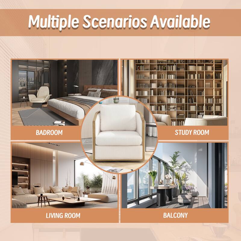 Corduroy Barrel Chair, Comfortable Living Room Accent Sofa Chair, 360 Degree Swivel Side Club Chair Leisure Arm Chair