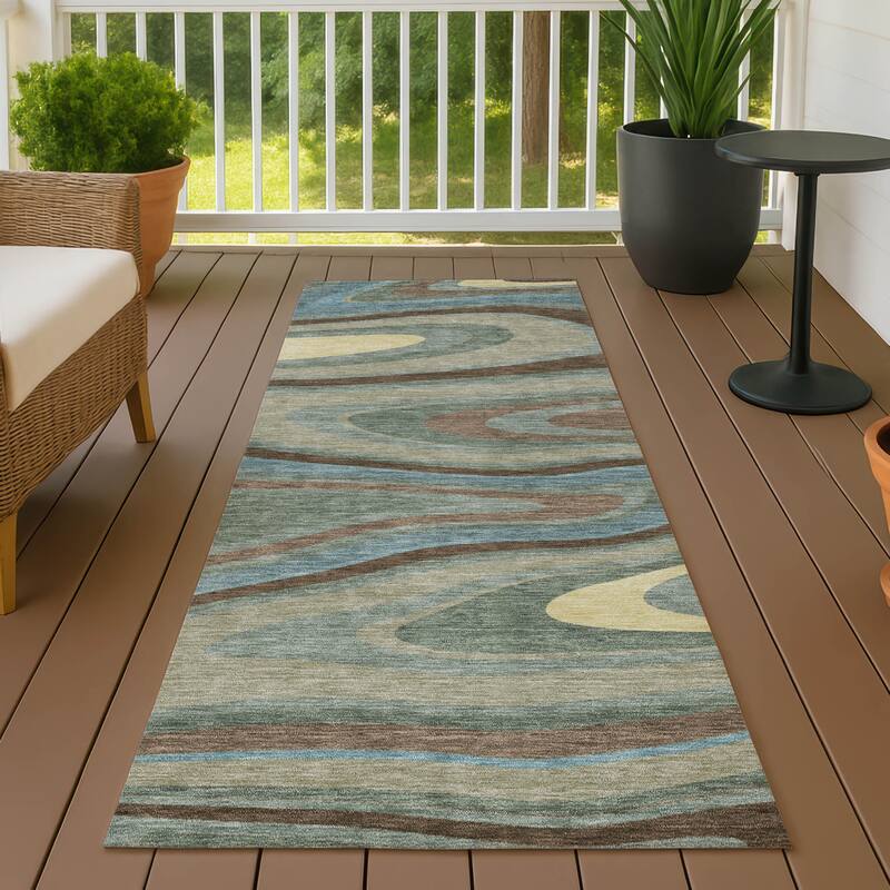 Machine Washable Indoor/ Outdoor Abstract Busey Chantille Rug - Basil - 2'3" x 7'6"