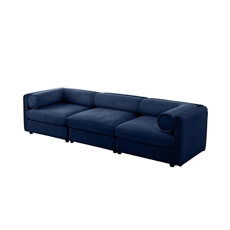 Modern 3 Deep Seat Modular Sofa with Storage, Cylindrical Backrest & Armrests