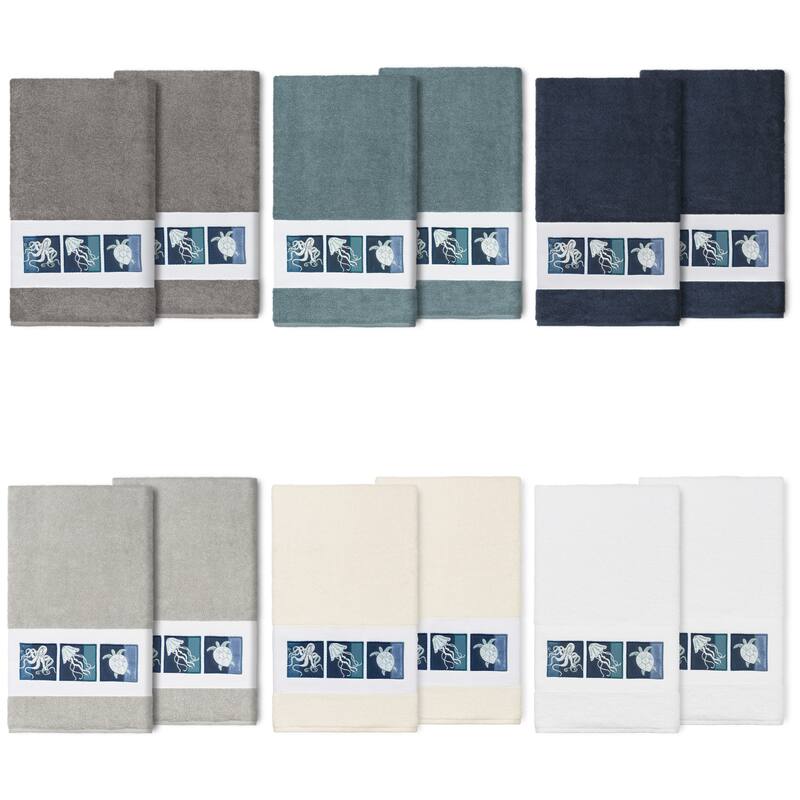 Authentic Hotel and Spa 100% Turkish Cotton Ava 2PC Embellished Bath Towel Set
