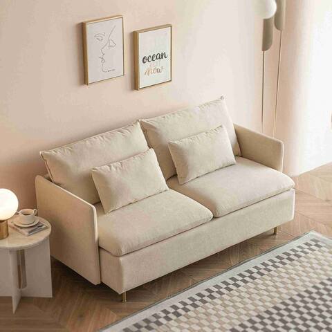 63.8"W Cotton Linen Loveseat Sofa Couch with Pillows