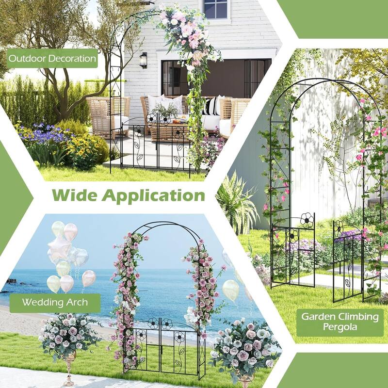 90" Sturdy Metal Garden Arch 2 in 1 Garden Arbor Entry Arbor w/Gate