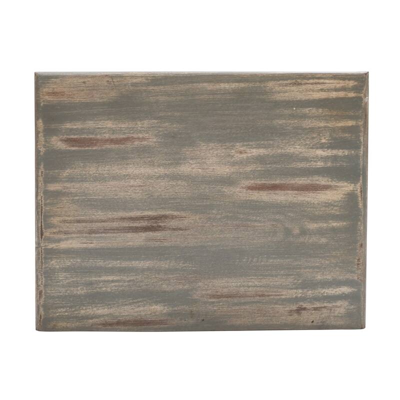 Antique Grey Wood Nightstand with Carved Pattern, Farmhouse Style