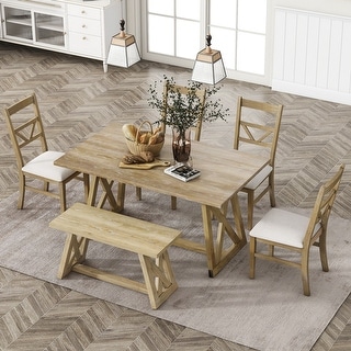 Farmhouse 6-Piece Dining Table Set, Rectangular Table with Upholstered ...