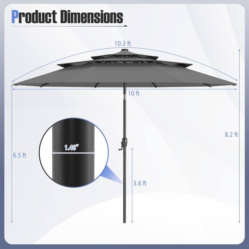 Polyester 10.3ft Solar LED Patio Umbrella with Auto Tilt and Crank