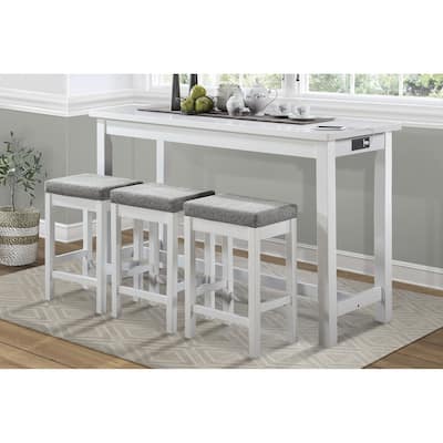 4pc Counter Height Dining Set Counter Height Table w Drawer Built-in USB Ports Power Outlets and 3 Stools Casual
