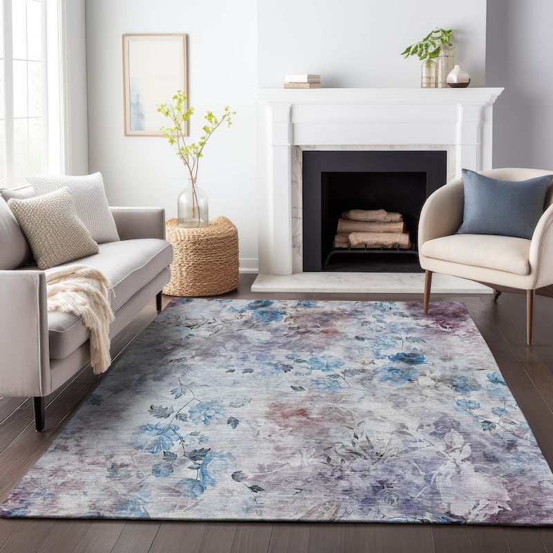 Premium Washable Super Soft Modern Floral Mayfield Rug - Blue - 8' x 10' - Rectangle