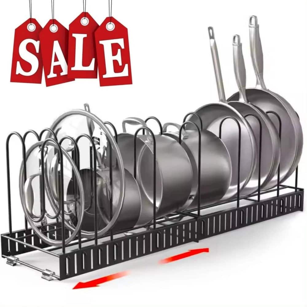 Adjustable Expandable Pot Lid Organizer, Space-Saving Cabinet Rack