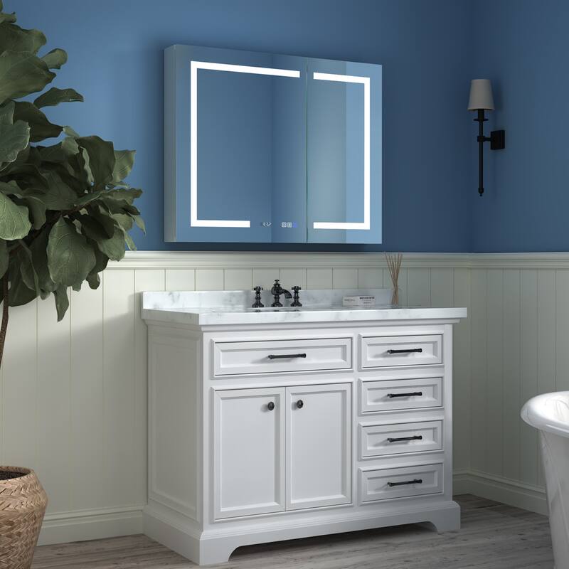 ExBrite 36" x 30" LED Lighted Bathroom Medicine Cabinet with Mirror,Recessed or Surface Mount,Defog