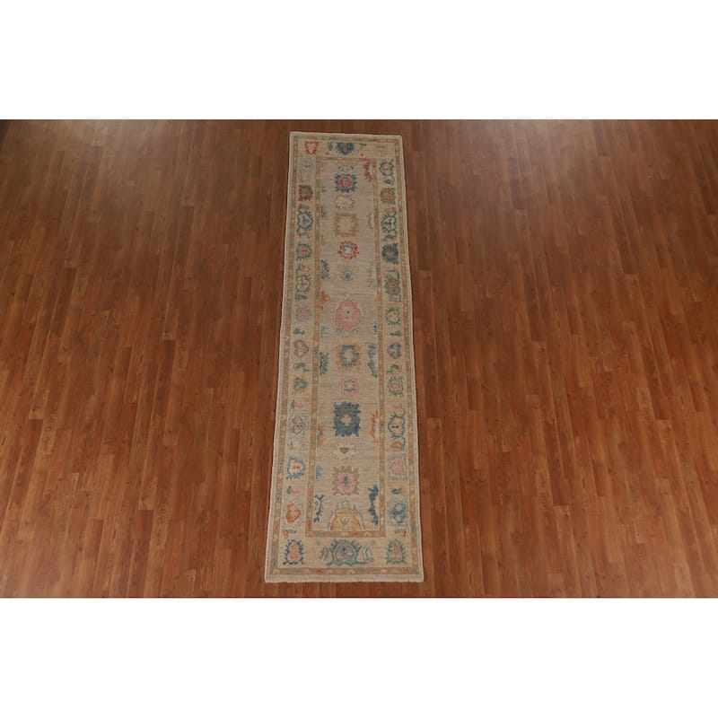 Hand-knotted Oushak Turkish Runner Rug Oriental Wool Carpet - 2'7"x 9'11"