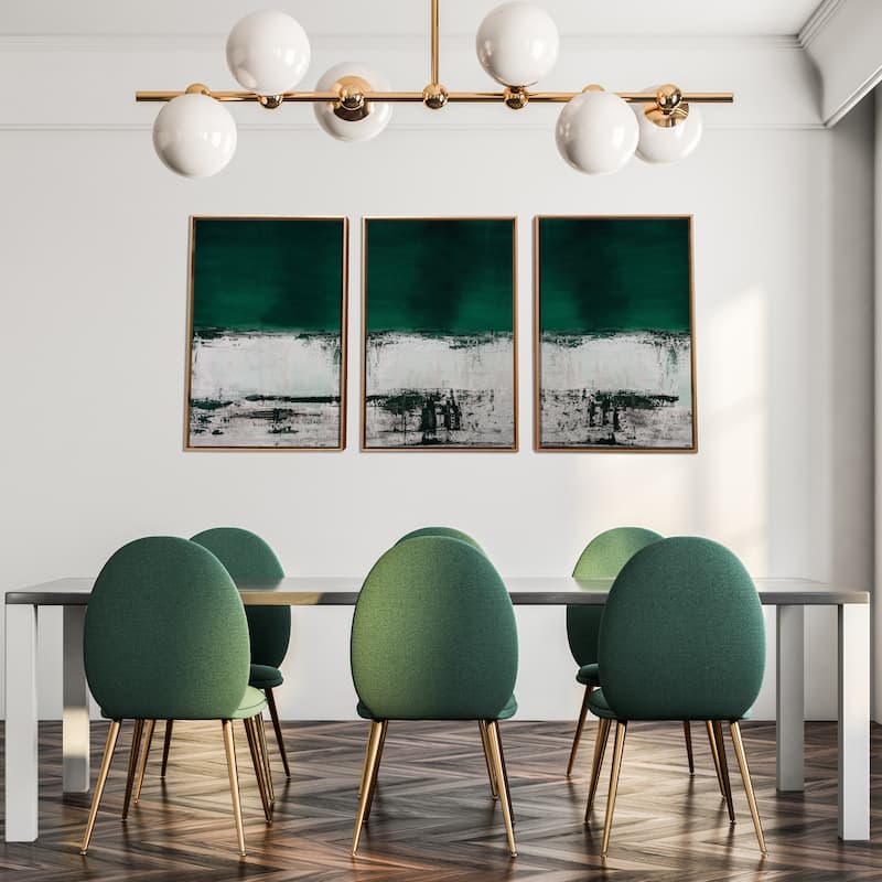 "Malachite Green Abstract" 3 Piece Large Print on Gold Floating Framed Canvas Wall Art