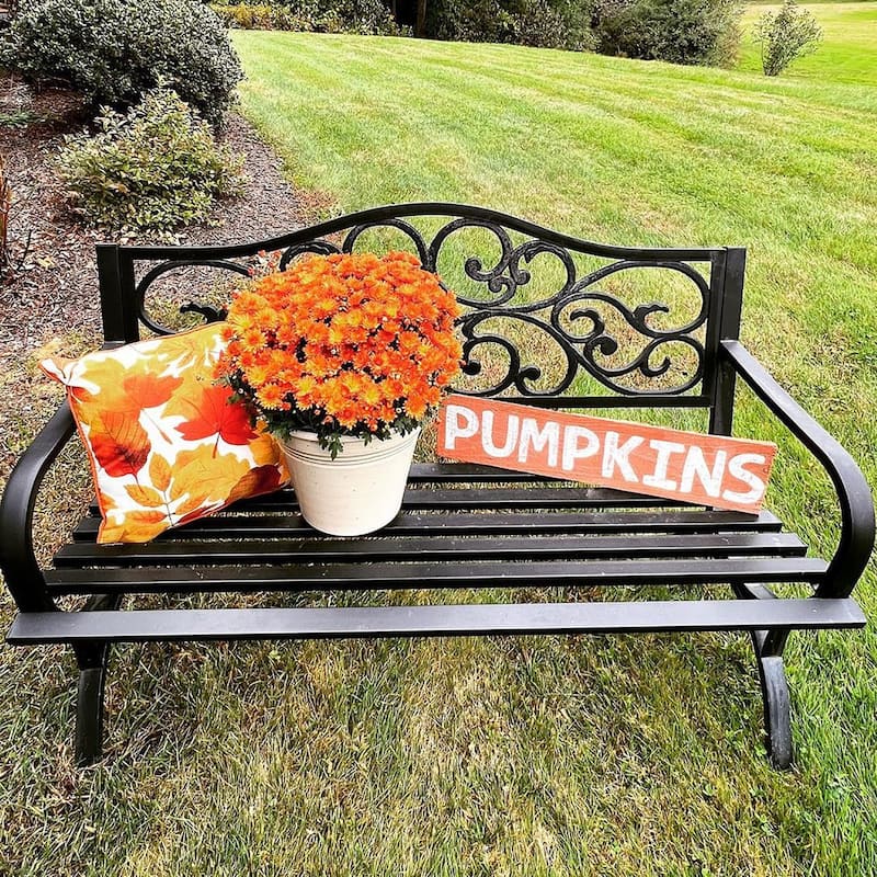 MAISON ARTS Garden Bench Cast Iron Steel Frame 50 Inch Flower Pattern Bench