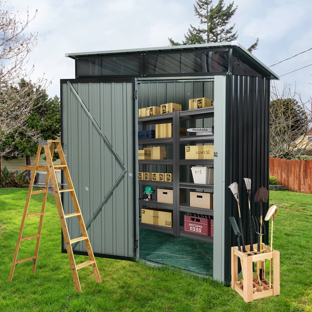 GDF Studio - Polanco Outdoor Metal Storage Shed with Transparent Roof Panel and Galvanized Steel Design