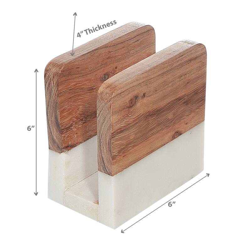 White Marble & Wooden Napkin Holder