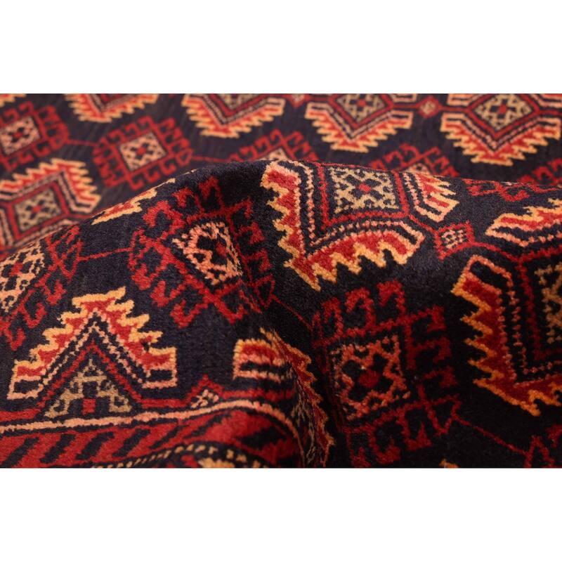 ECARPETGALLERY Hand-knotted Teimani Dark Navy, Red Wool Rug - 3'11 x 6'4