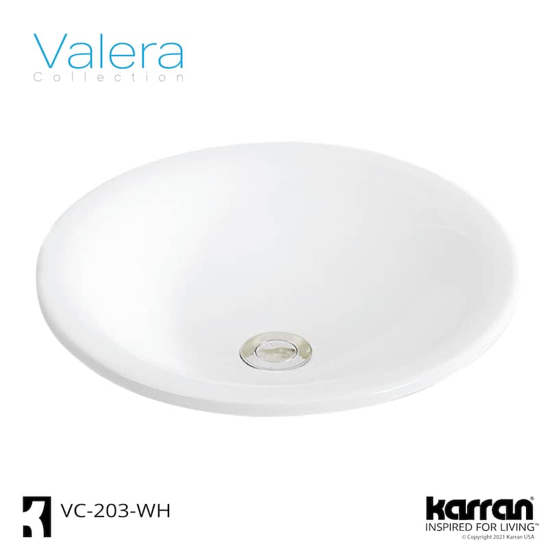 Karran Valera 18" Top Mount Vitreous China Bathroom Sink in White