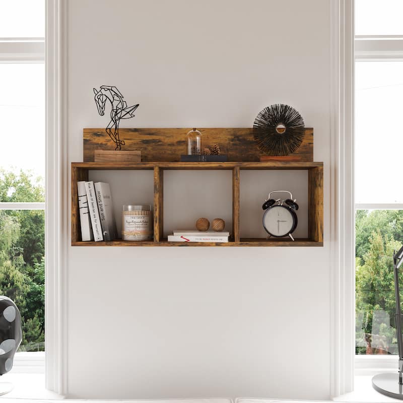 Danya B. Modern 3-Cube Floating Cubby Wall Shelf with Display Ledge - Pine