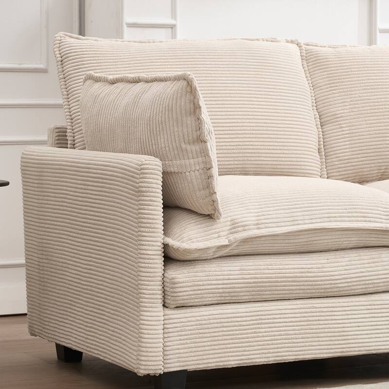 New Modular Beige Polyester U-Shaped 3-Seat Sofa with Ottoman and Pillows