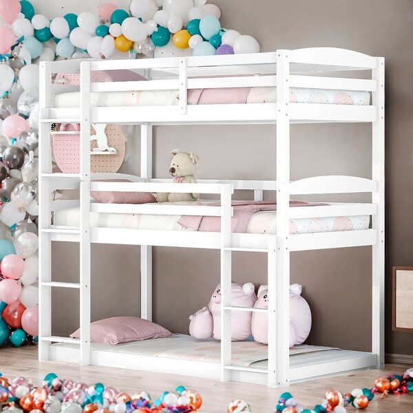 Twin over Twin over Twin Size Triple Bunk Bed Pine Wood Kids Triplets Bed Frame for Bedroom Child Room White Bed Bath Beyond 39706102