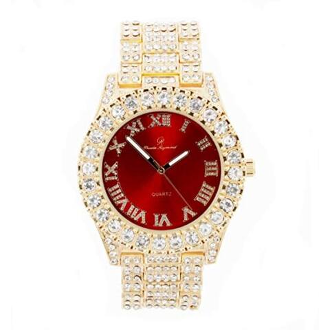 Bling-ed Out Round Metal Mens Color on Blast Diamond Time Indicator two toone Watches
