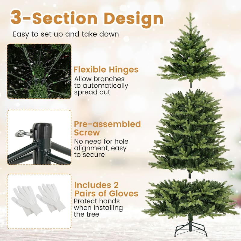 Gymax 7 FT Pre-Lit Artificial Christmas Tree Hinged Xmas Tree w/ 470