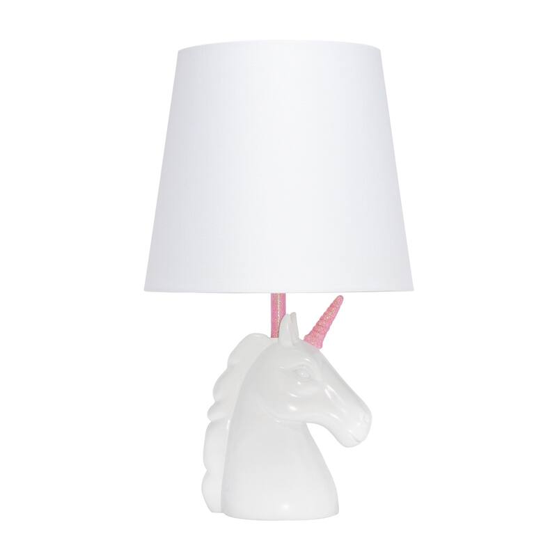 16 in. White and Pink Finish Unicorn Base Table Lamp with White Shade, Childern's Bedroom Lamp