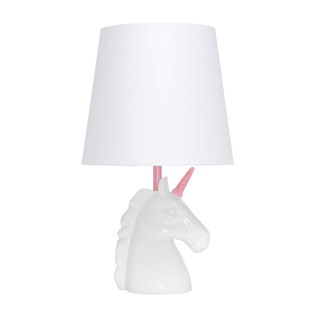16 in. White and Pink Finish Unicorn Base Table Lamp with White Shade, Childern's Bedroom Lamp