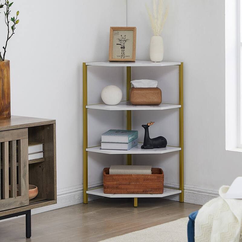 VECELO 4-Tier Polygonal Corner Shelf for Small Spaces