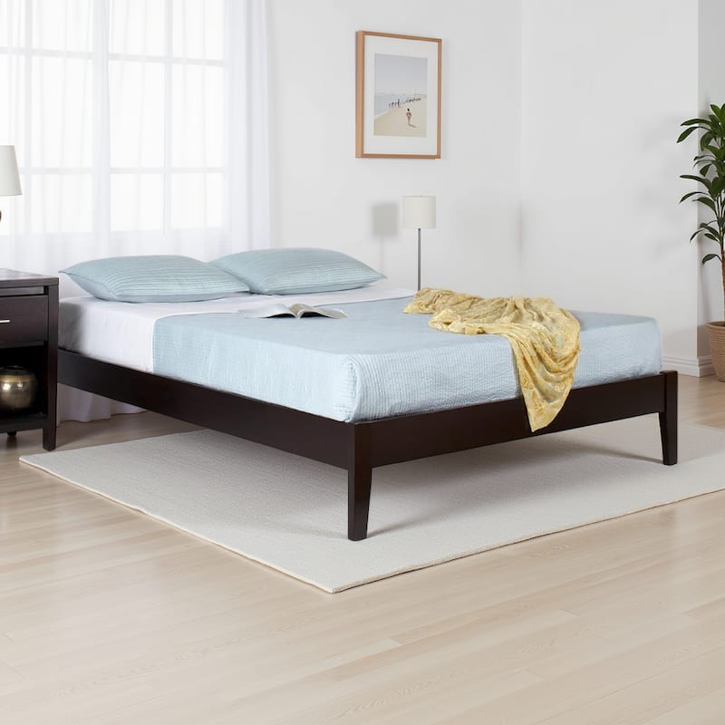Evelyn Low Profile Queen Size Platform Bed, Slats, Rich Espresso Brown Wood