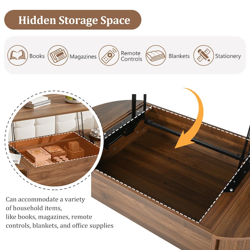 47.2'' Modern Oval Lift-Top Coffee Table with Hidden Storage Compartment, Wooden Center Table for Living Room