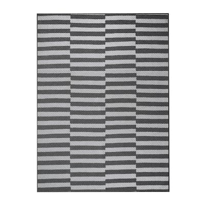 My Magic Carpet Tratti Offset Stripe Black Cream Machine Washable Rug