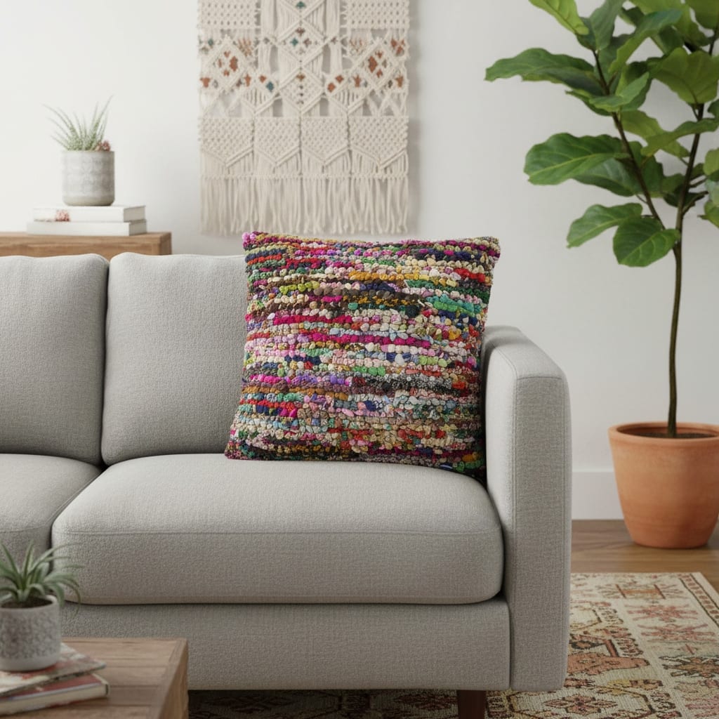 26" Rainbow Abstract Rag Floor Pillow Cover