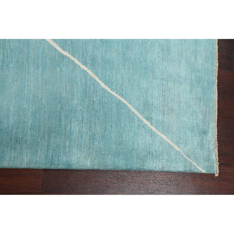 Turquoise Moroccan Vegetable Dye Oriental Wool Area Rug Hand-knotted - 6'4" x 9'8"