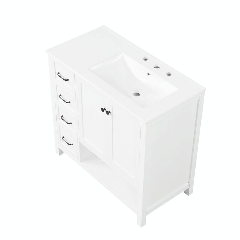 36" Bathroom Vanity - Sink Top, Two Doors, Two Drawers, and Open Shelf