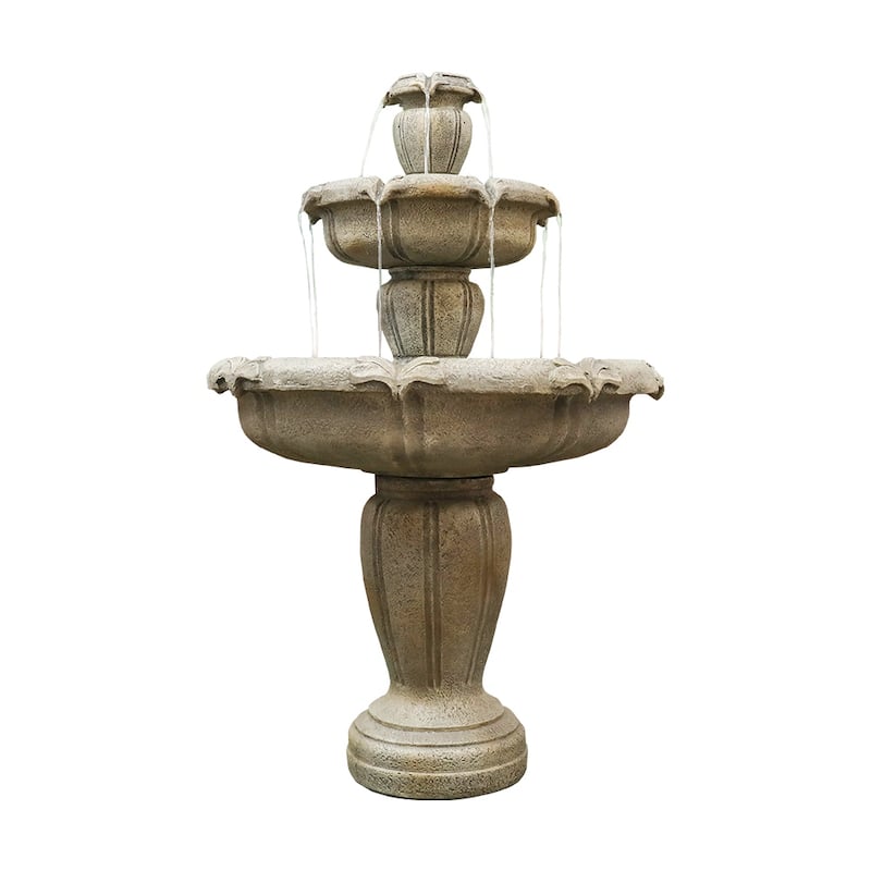 48-Inch Tall Outdoor Decorative 3-Tiered Concrete Relaxation Fountain