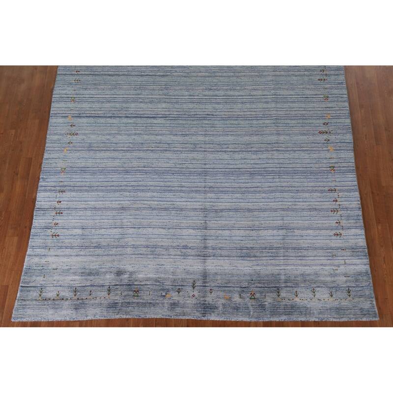Striped Gabbeh Oriental Area Rug Handmade Blue Wool Carpet - 7'10"x 9'7"