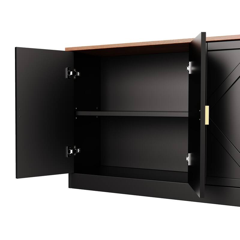 4 Doors Modern Storage Cabinet with Line Design