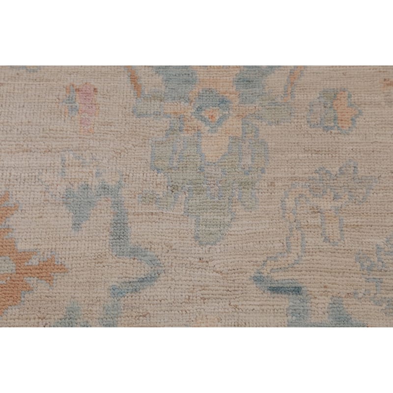 Hand Knotted Oriental 100% Wool Carpet Transitional All-Over Beige & Ivories Oushak Runner Rug - 12' 2'' X 3' 1''