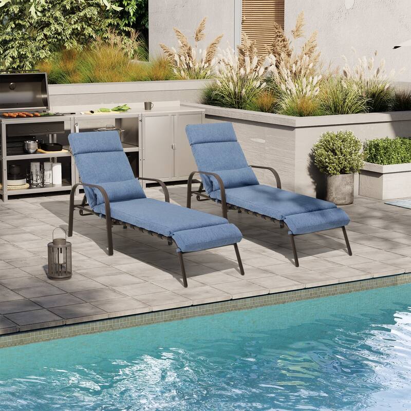 Outdoor Cushioned Adjustable Chaise Lounge Chairs Patio Pool Loungers